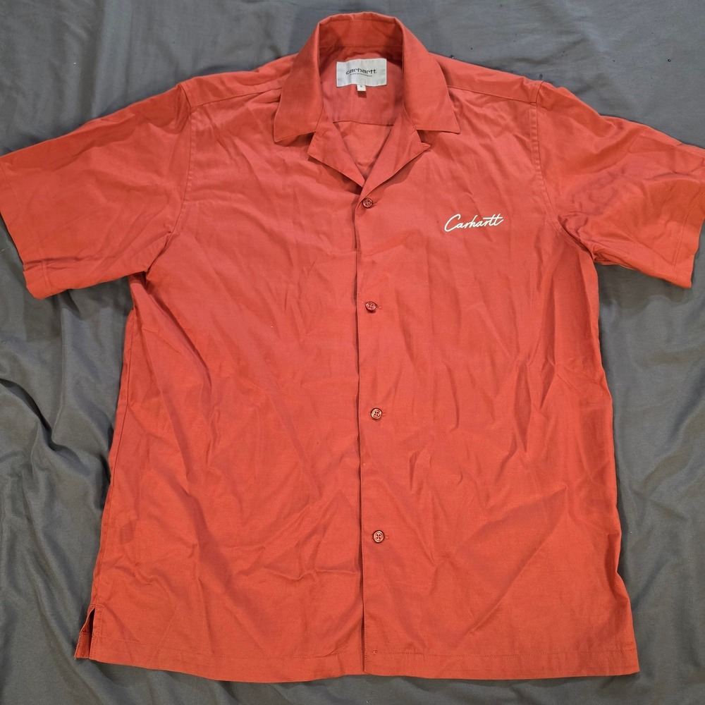 Carhartt WIP Mens S/S Delray Shirt Rust Red 1031465 Tencel Cotton Camp Collar Sm